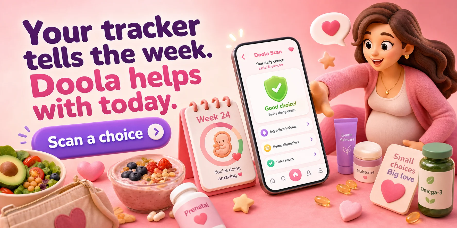 Doola Scan shown as the second pregnancy app after a tracker for daily choices.