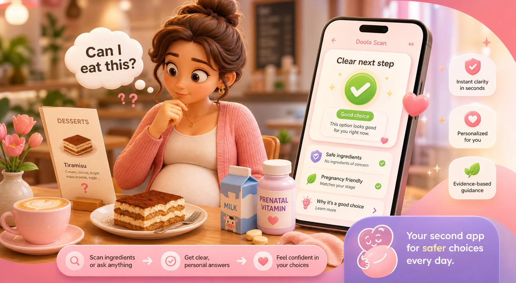 Pregnant mom wondering can I eat this while Doola Scan shows a clear next step.
