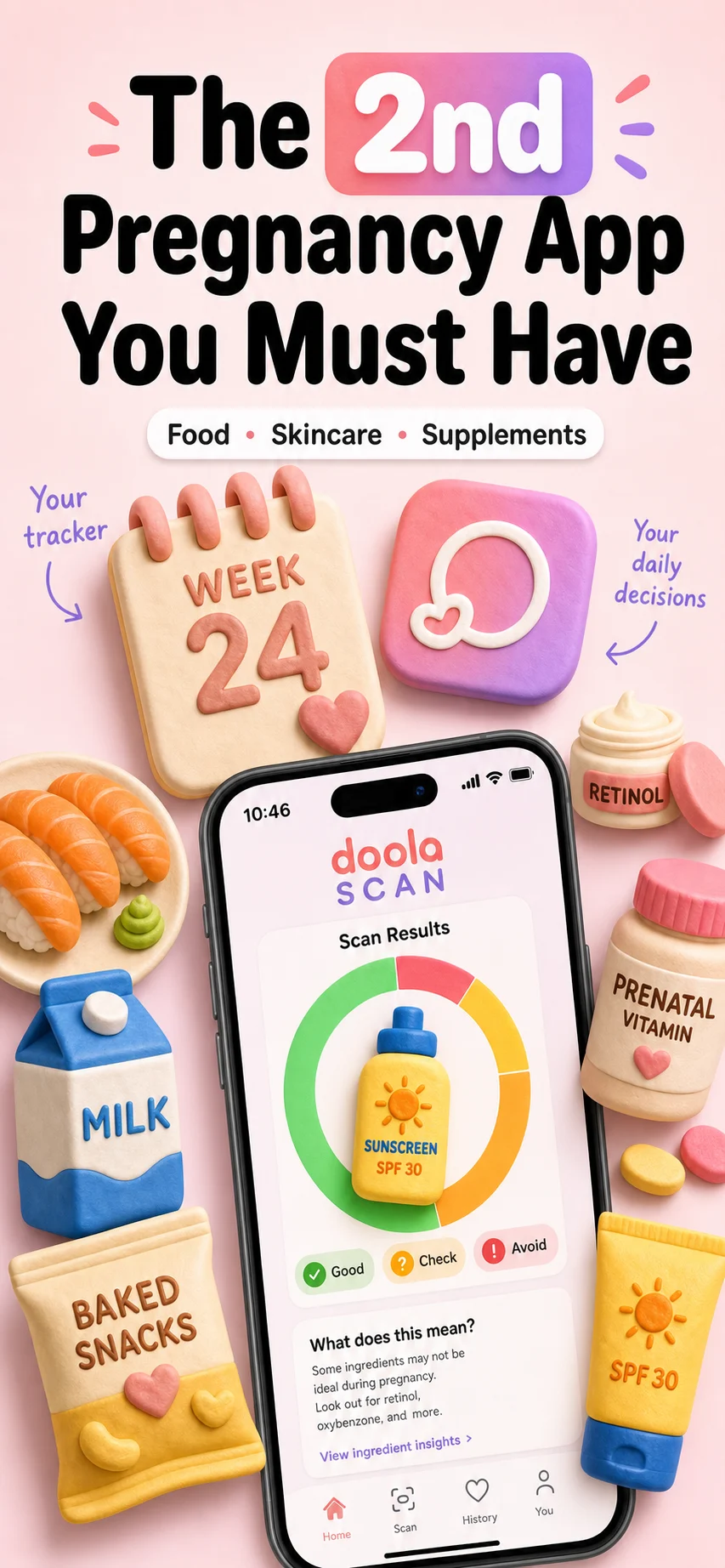 Doola Scan ad-style panel with the headline The 2nd Pregnancy App You Must Have.