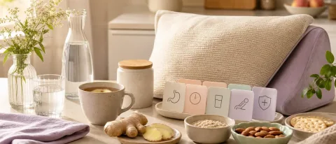 Premium editorial Doola Learn hero image with calm visual cues for heartburn during pregnancy.